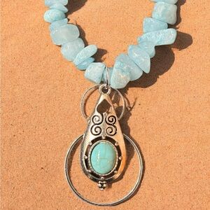 Boho Western Chic Silver and Turquoise Pendant Necklace. NWT
